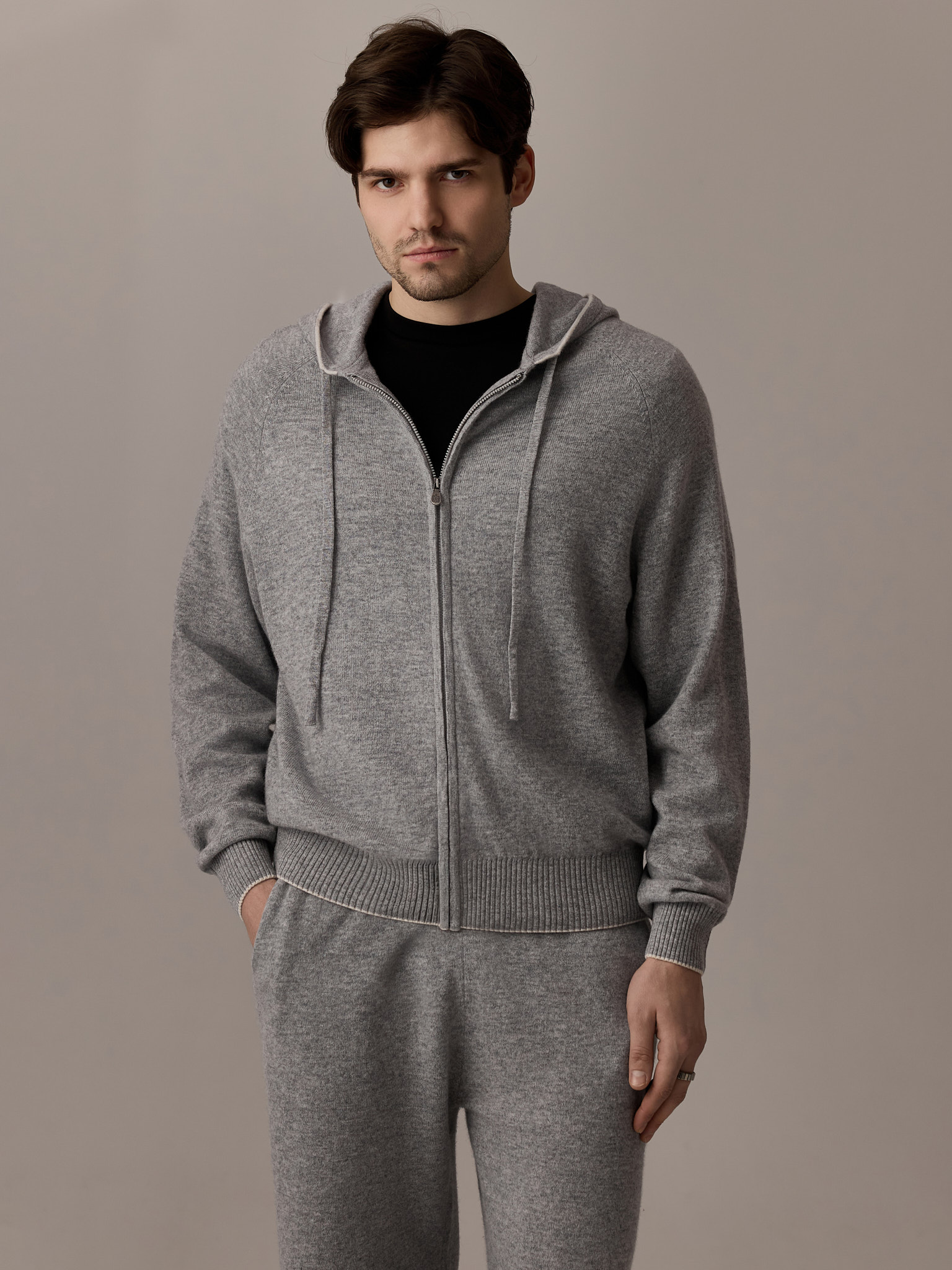 Cashmere Knit Zip-Hoodie